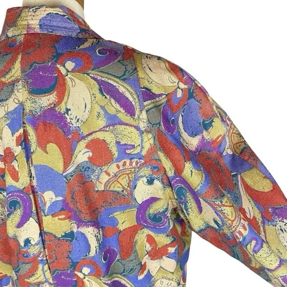 Vintage La Fleur Raw Silk Abstract Floral Blazer Sz M - Picture 8 of 12